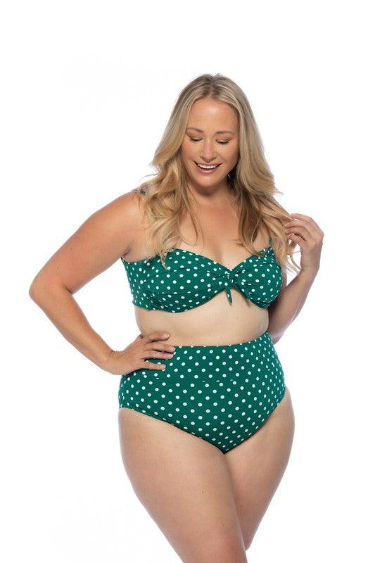 Women's Swimwear - 2PC Green Polka Dot High Waist Bikini Set