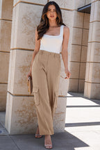 Solid Elastic High-Waist Pants
