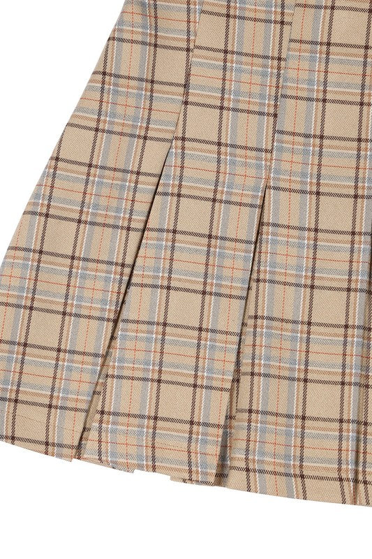 Women's SkirtsBeige Check Plaid Pleated Mini Skirt - VacationGrabs