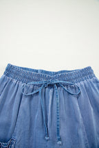 Denim Drawstring Pocket Elastic Waist Loose Pants
