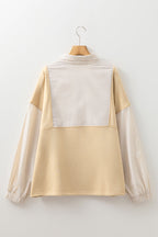 Khaki Stripe Mix Half Zip French Terry Plus Size Sweatshirt