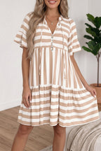 Stripe Tie V-Neck Ruffle Trim Mini Dress
