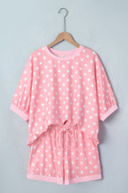 Polka Dot Oversized Top & Drawstring Shorts Set