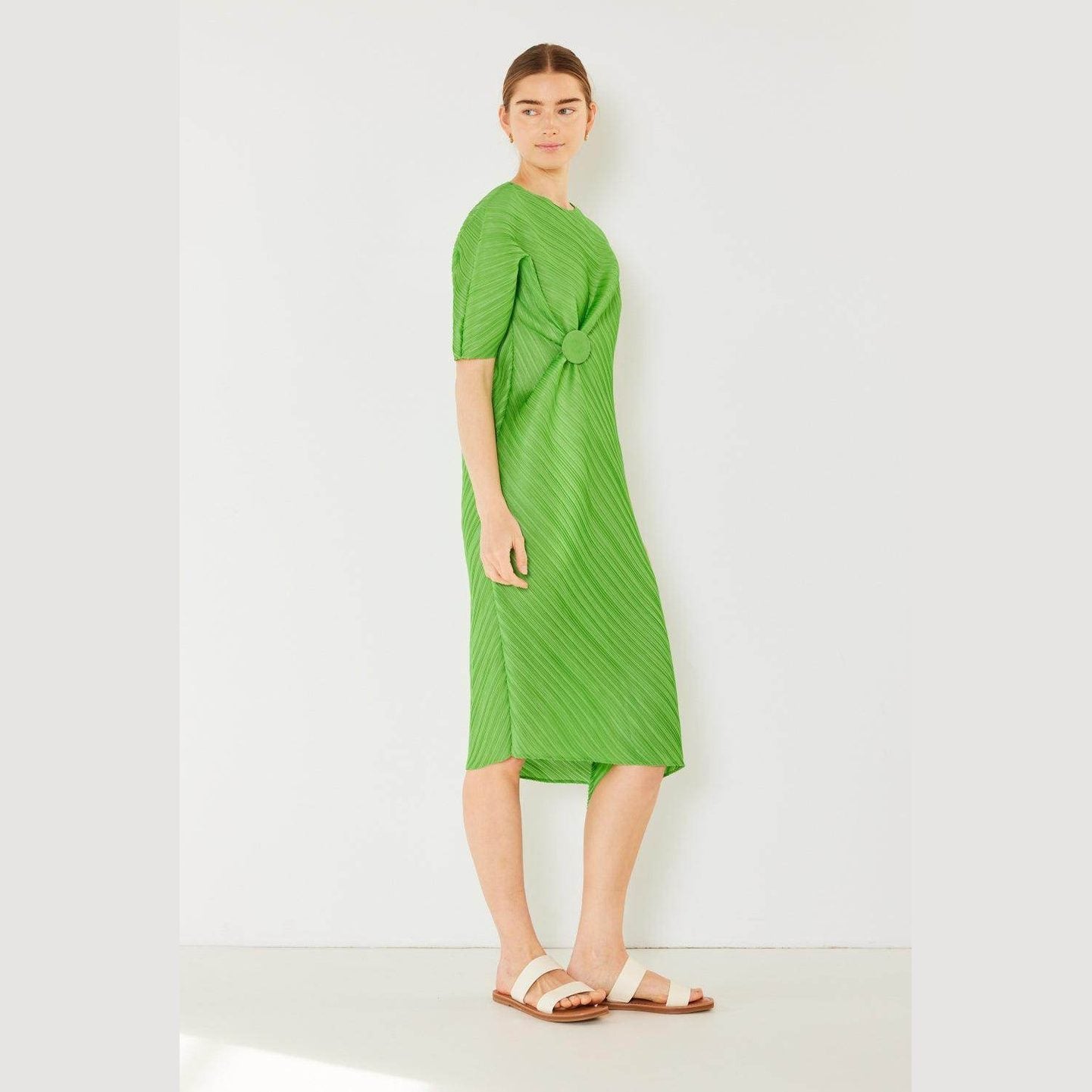 Pleated Dolman Sleeve Dress - VacationGrabs