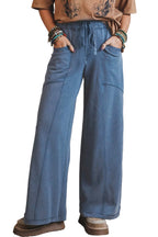 Solid Mineral Wash Drawstring Wide Leg Pants