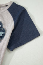 Floral Patchwork Colorblock Raglan Sleeve T-Shirt