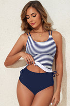 Colorblock Tankini Top & High Waist Bikini Set