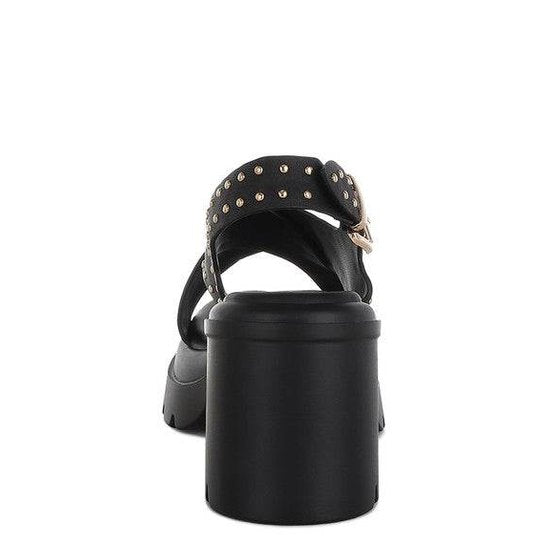 Nambo Stud Embellished Block Heel Sandals - VacationGrabs