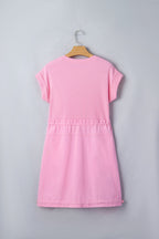 Solid Ribbed Knit Patchwork Drawstring Mini Dress