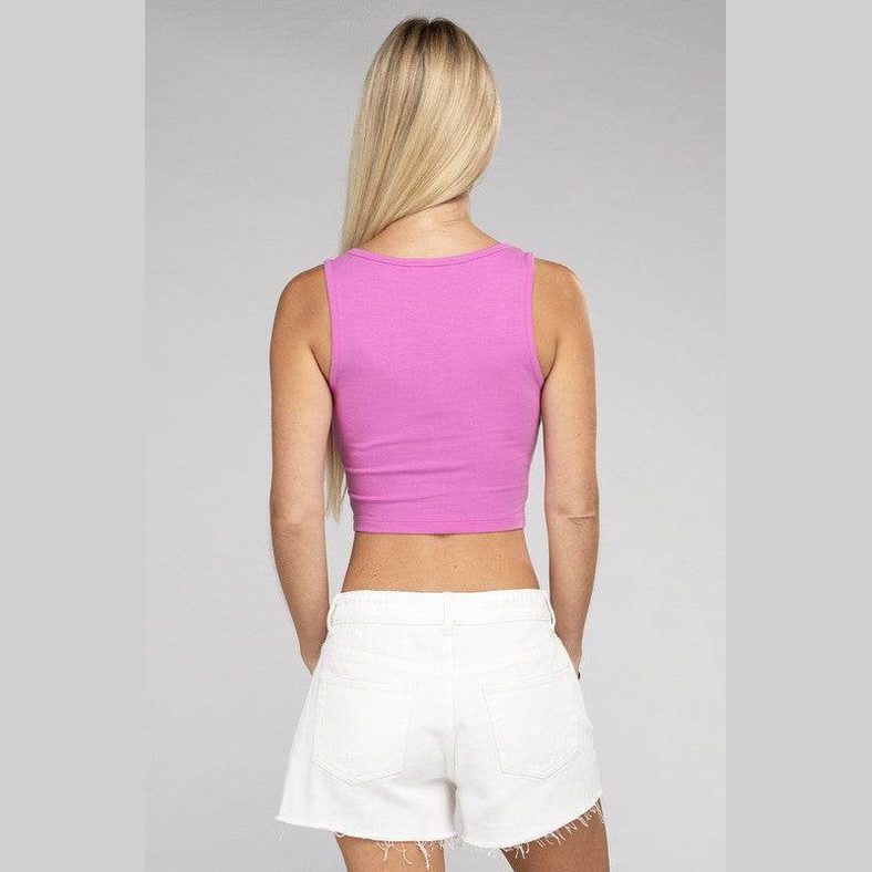 Cotton Square Neck Cropped Cami Top - VacationGrabs