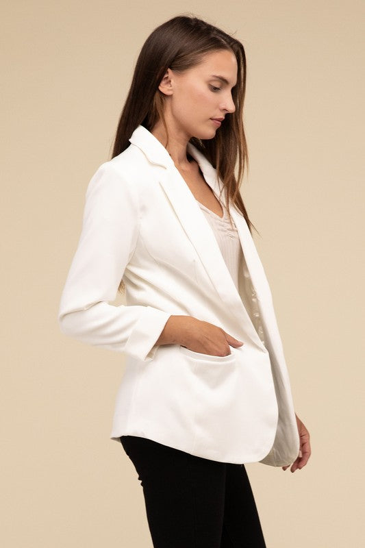 Women's BlazersWoven Long Sleeve Open Front Classic Blazer - VacationGrabs