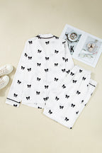Bow Tie Long Sleeve Top and Pants Pajama Set