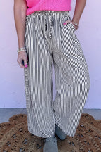 Stripe Wide Leg Elastic Drawstring Pants