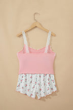 Floral Ribbed Crop Top & Shorts Lounge Set
