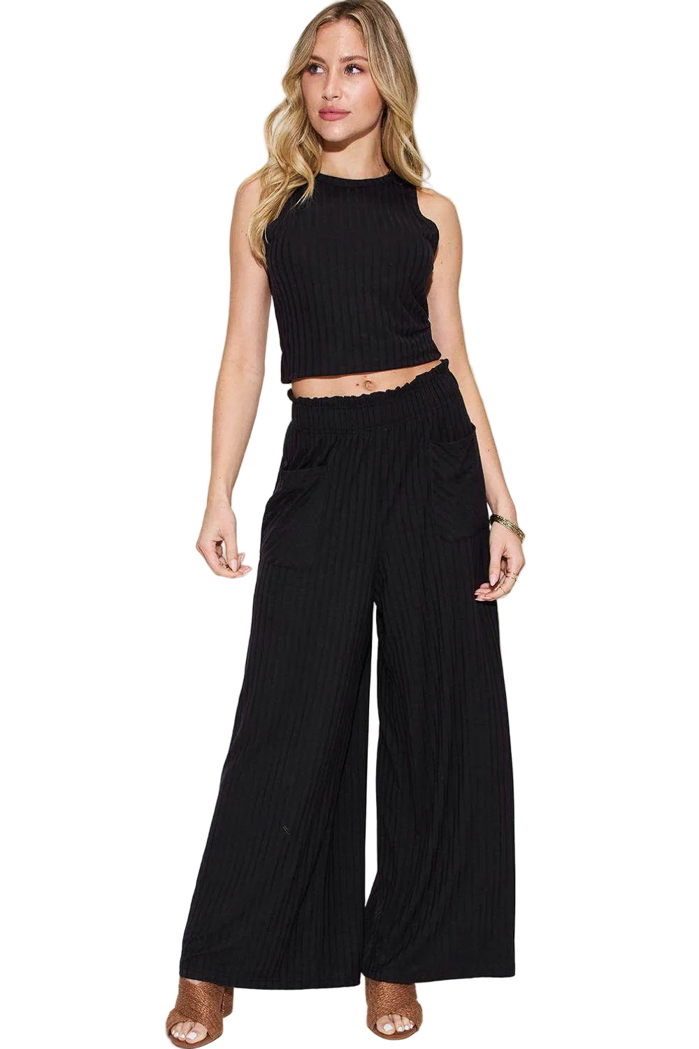 Basic Bae Full Size Ribbed Tank and Wide Leg Pants Set - VacationGrabs