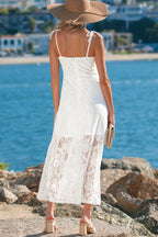 Floral Lace Tie Spaghetti Straps Maxi Dress