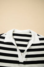 Stripe Collar V-Neck Ruffle Short Sleeve Blouse