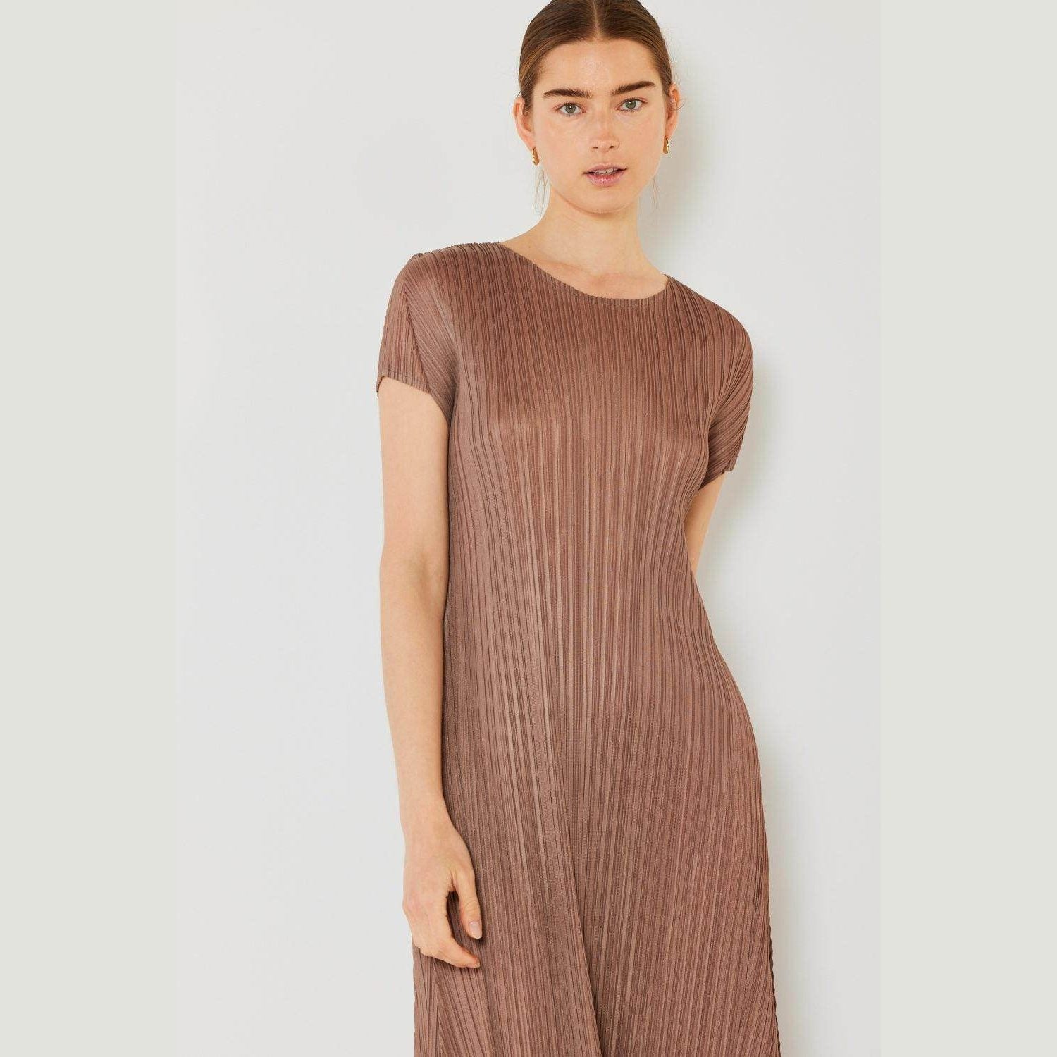 Pleated Cap Sleeve A-Line Dress - VacationGrabs