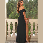 Off-Shoulder Split Maxi Dress - VacationGrabs