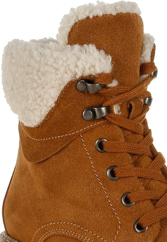 Women's Shoes - BootsMadoka Fur Collar Chunky Ankle Boots - VacationGrabs