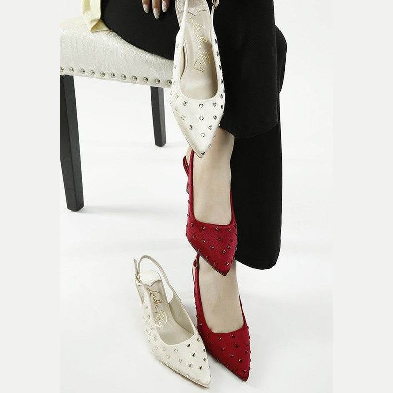 Dasavla Heart-Shaped Rhinestone Studded Slingbacks - VacationGrabs