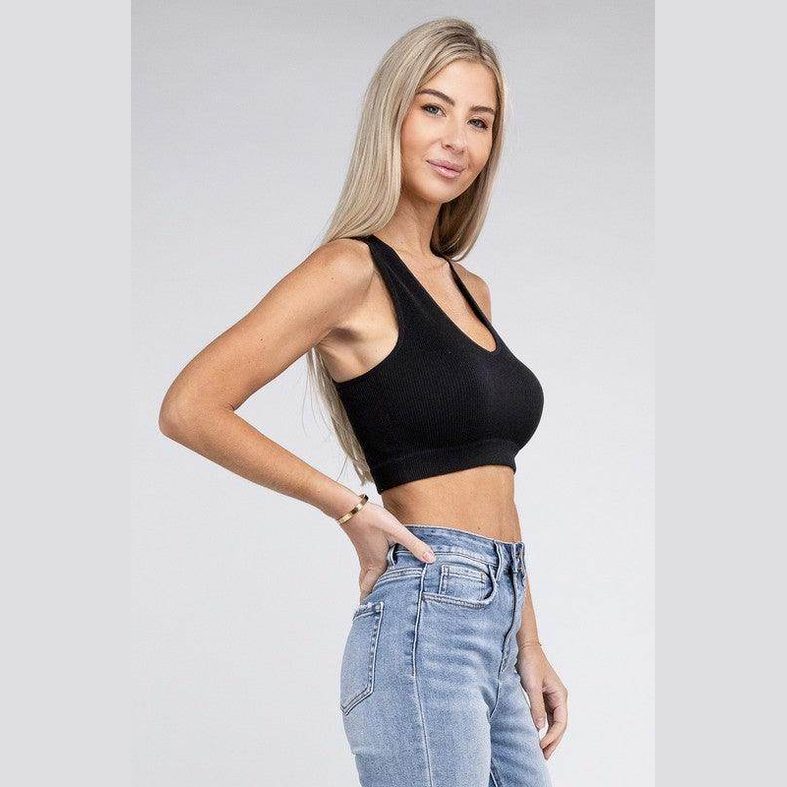 Ribbed Cropped Racerback Tank Top - VacationGrabs
