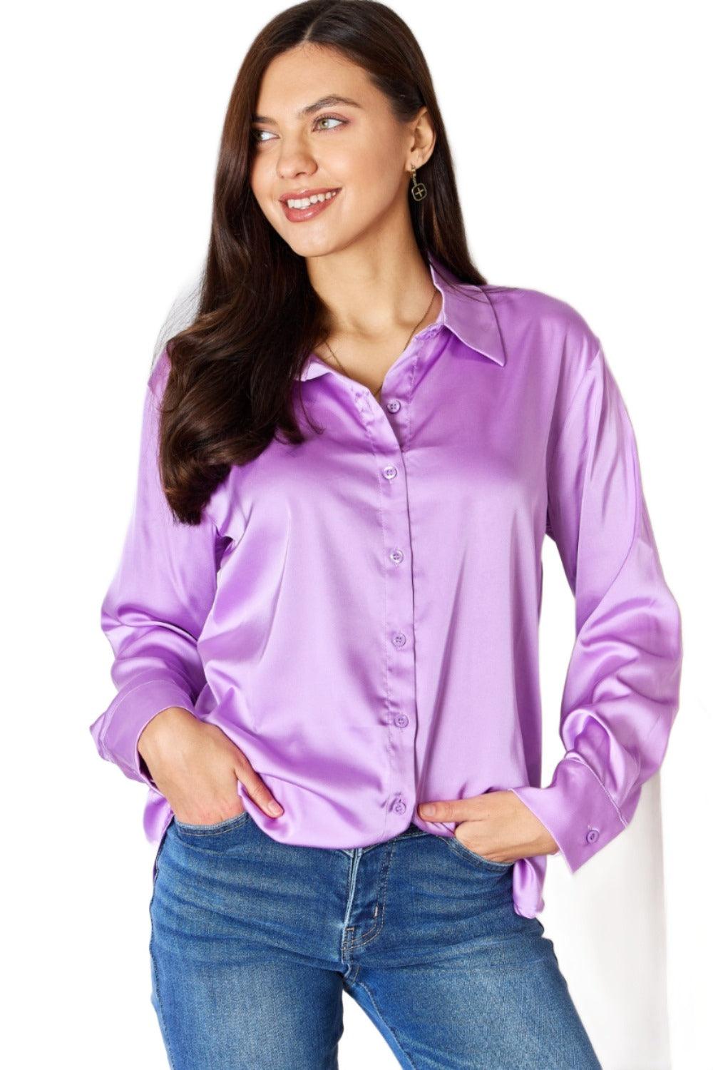 Women's Shirts Zenana Satin Button Down Long Sleeve Shirt