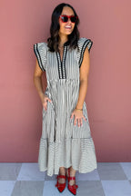 Plus Size Stripe Flutter Sleeve V-Neck Maxi Dress