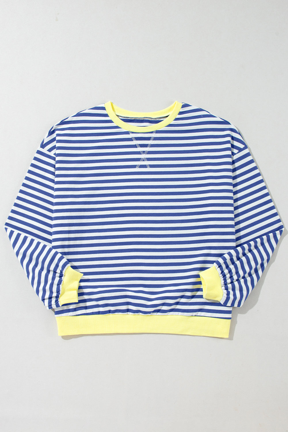 Women's Sweatshirts & HoodiesBlue Stripe Oversized Contrast Trim Pullover Sweatshirt - VacationGrabs