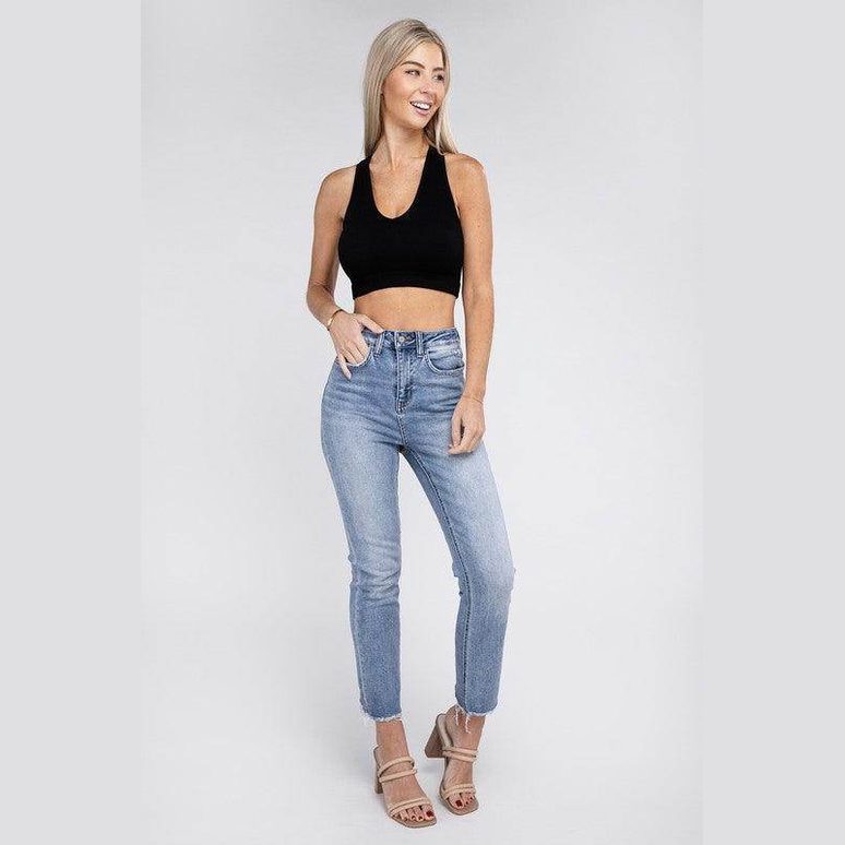 Ribbed Cropped Racerback Tank Top - VacationGrabs