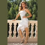 Fringed Asymmetrical Hem Dress - VacationGrabs