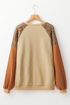 Women's Sweatshirts & HoodiesKhaki Lace Patchwork Colorblock Drop Shoulder Sweatshirt - VacationGrabs