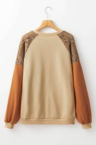 Khaki Lace Patchwork Colorblock Sweatshirt - VacationGrabs