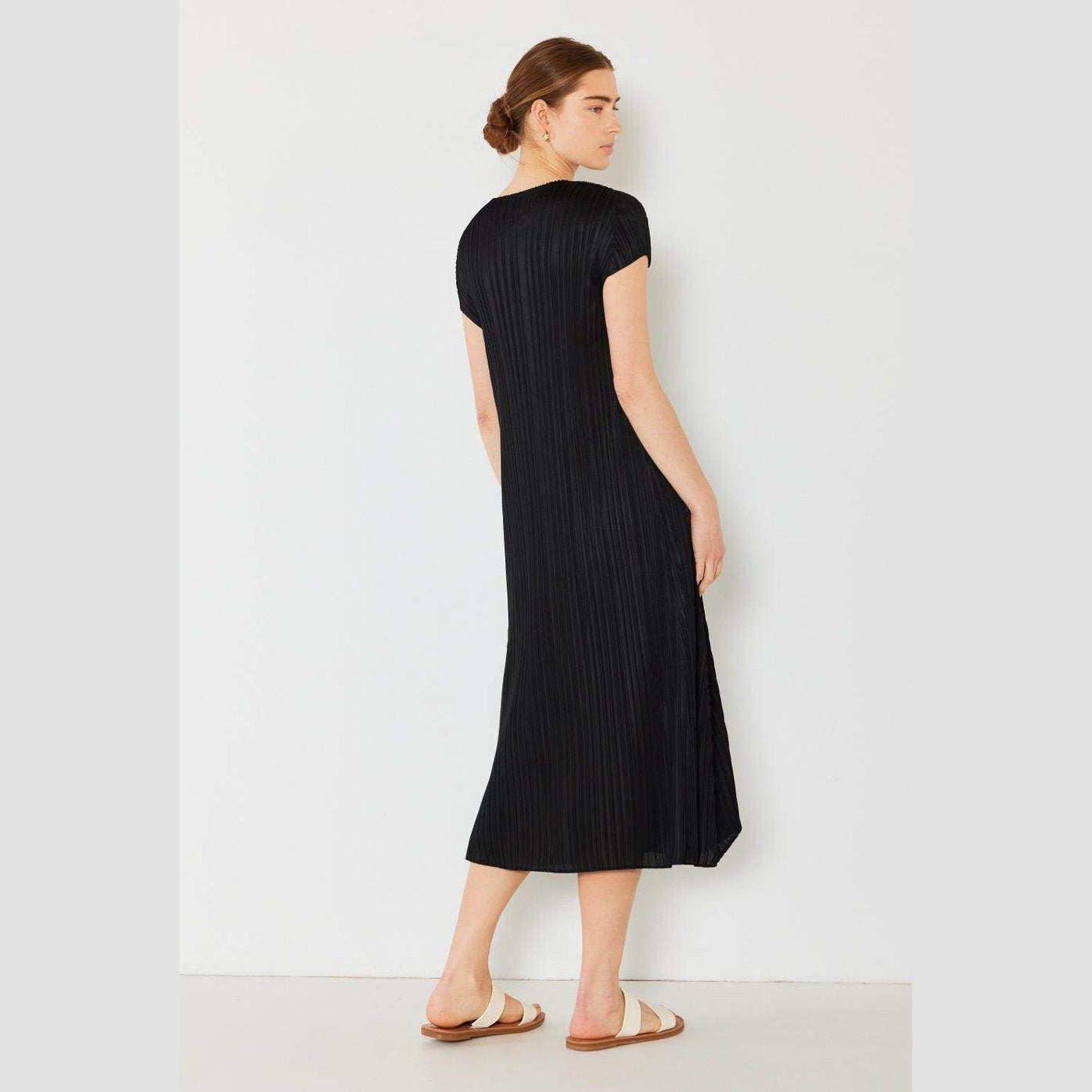 Pleated Cap Sleeve A-Line Dress - VacationGrabs