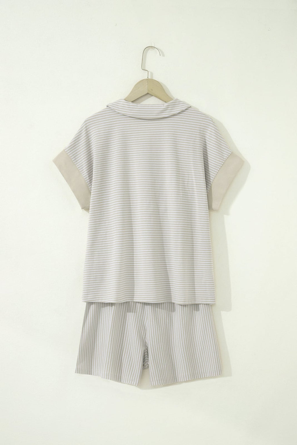 Stripe Dolman Sleeve Polo Shirt & Drawstring Shorts Set