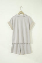 Stripe Dolman Sleeve Polo Shirt & Drawstring Shorts Set