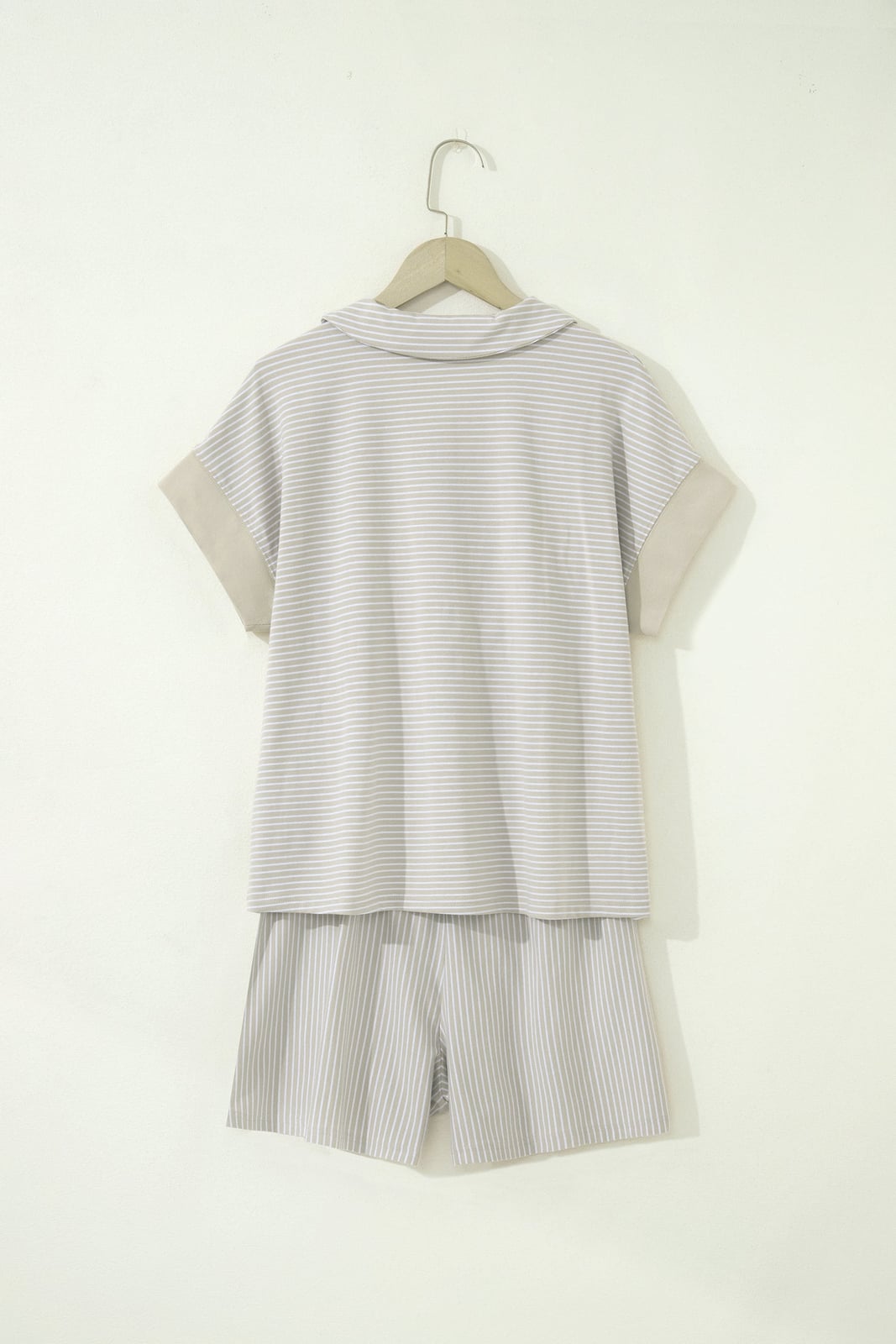 Stripe Dolman Sleeve Polo Shirt & Drawstring Shorts Set
