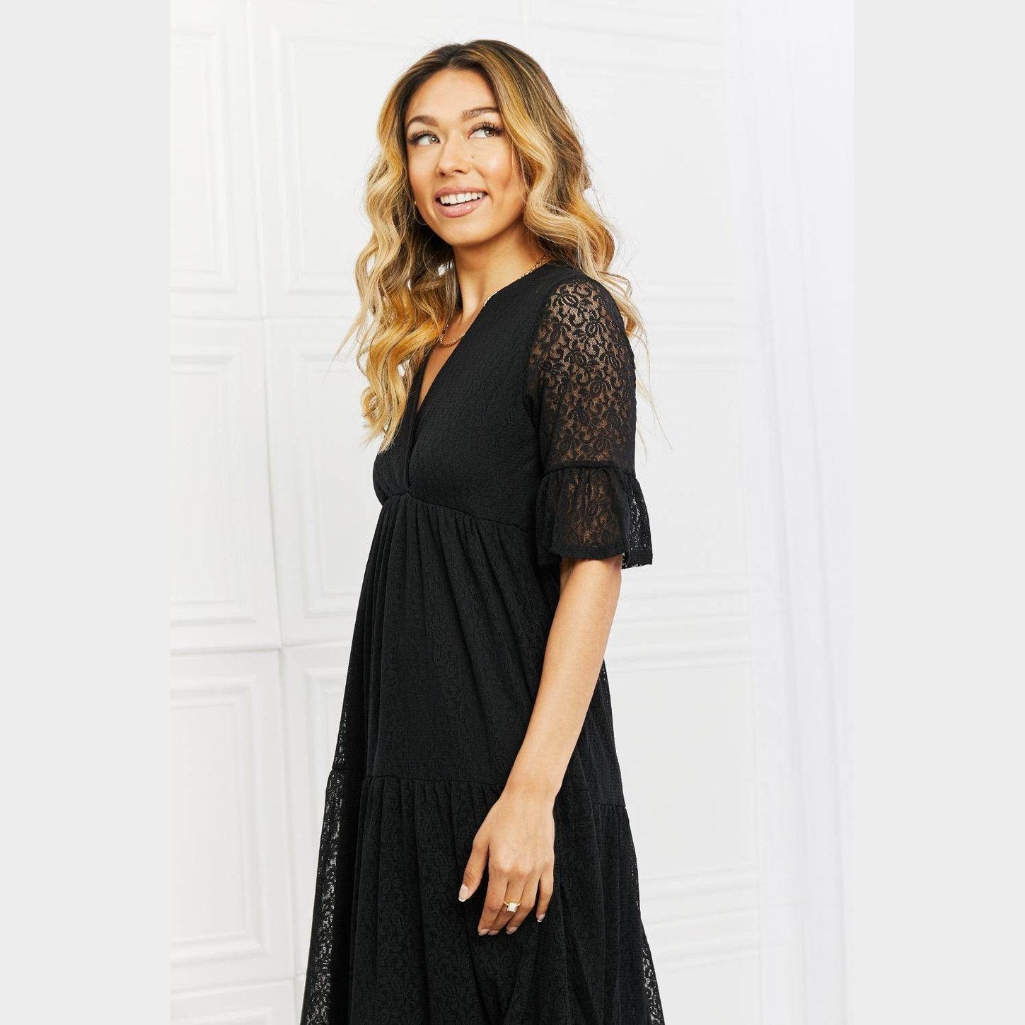 Lovely Lace Black Tiered Dress - VacationGrabs