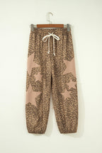 Leopard Star Patch Drawstring Jogger Pants