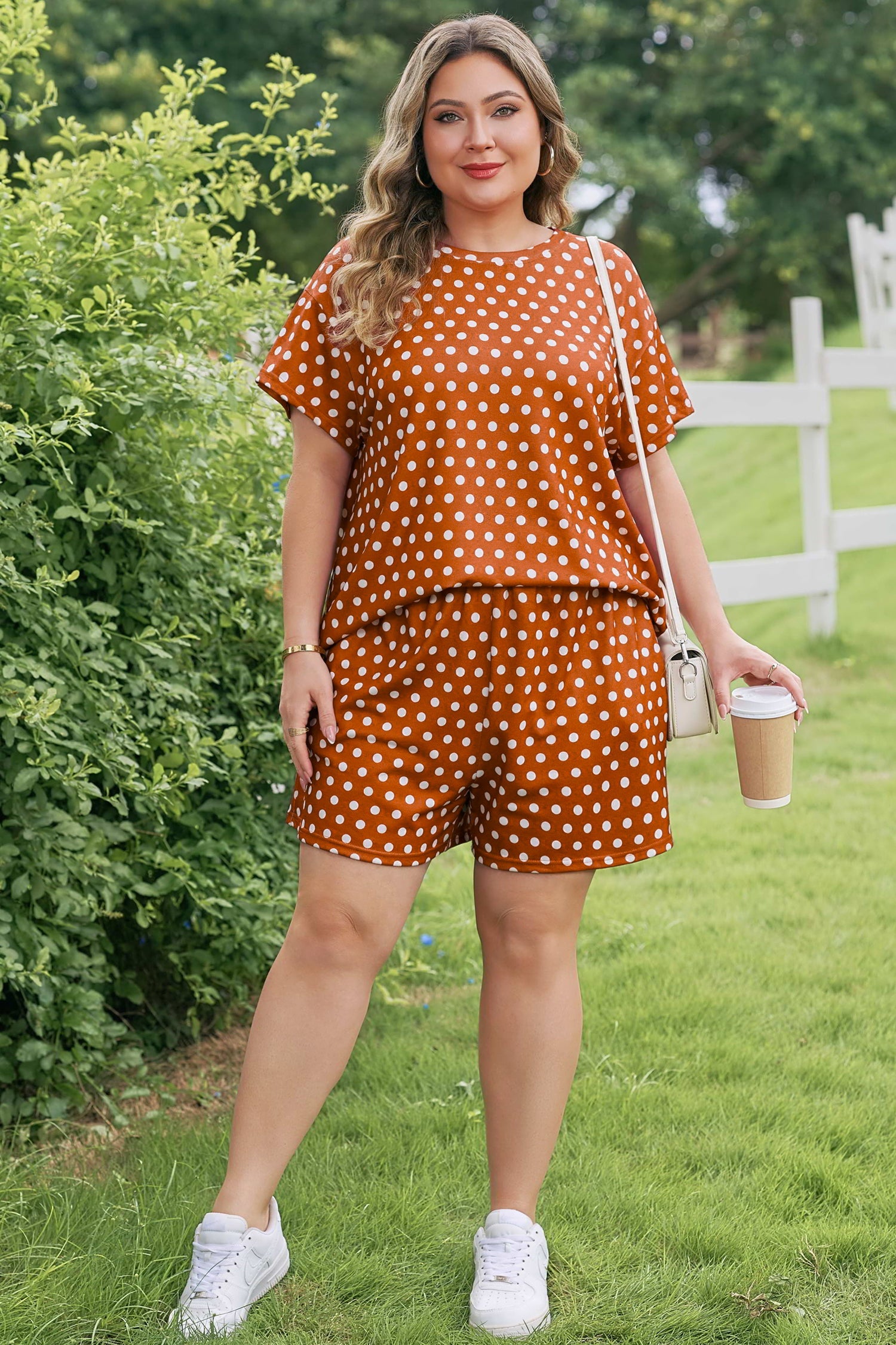 Plus Size Polka Dot Tee & Loose Shorts Set