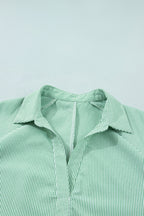 Plus Size Stripe Collar V-Neck Short Sleeve Blouse