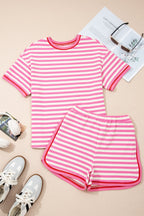 Stripe Contrast Trim Top & Loose Shorts Set