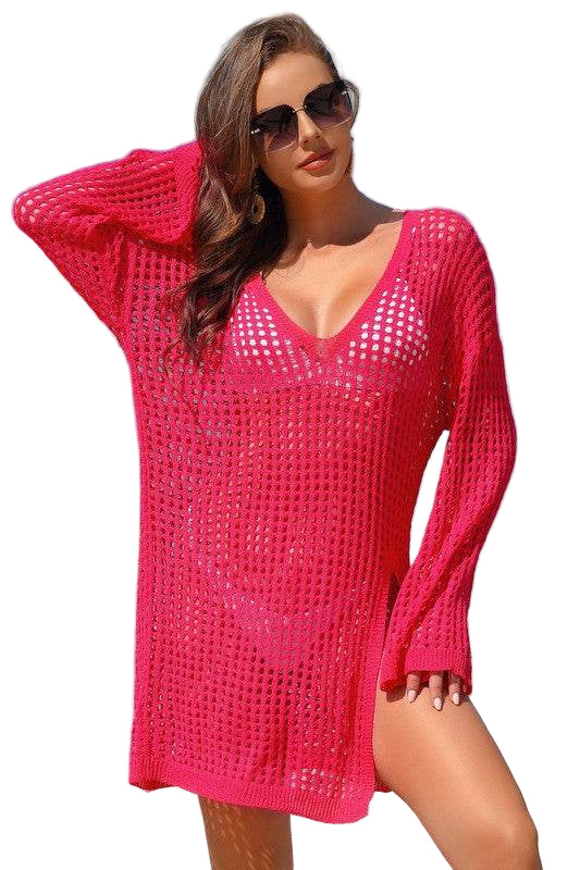 Crochet Side Split Beach Coverups Swimwear Dress - VacationGrabs