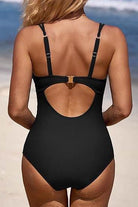 Scalloped V Neck Cut Out Monokini Swimwear - VacationGrabs
