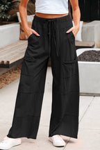 Mineral Wash Reverse Seam Drawstring Elastic Waist Pants