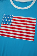 July 4th Flag Stripe Patchwork Colorblock T-Shirt