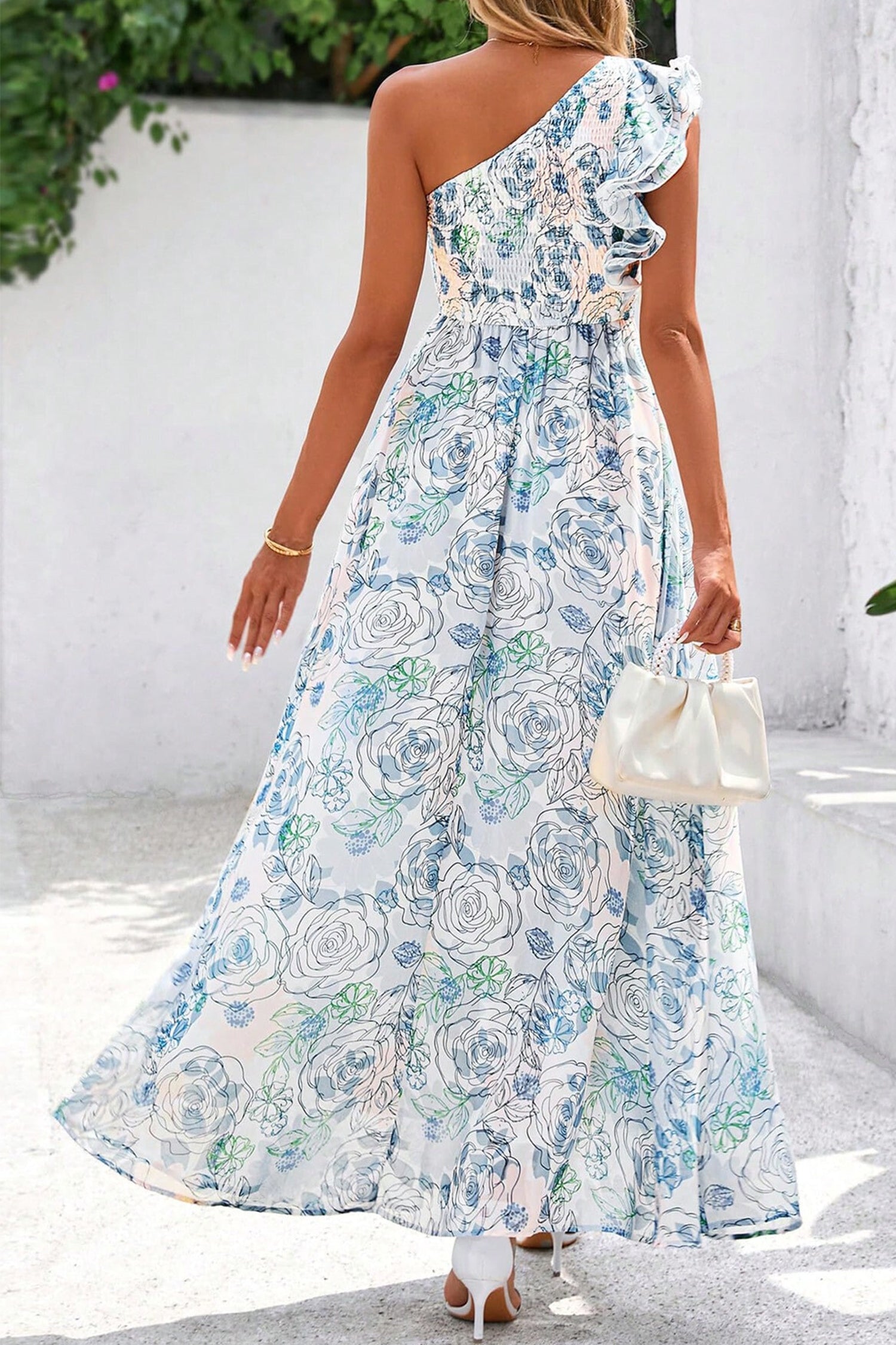Floral Ruffle One Shoulder Maxi Dress
