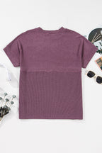 Solid Corded Knit Mock Neck T-Shirt