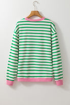 Women's ShirtsBright Green Striped Contrast Edge Long Sleeve Top - VacationGrabs