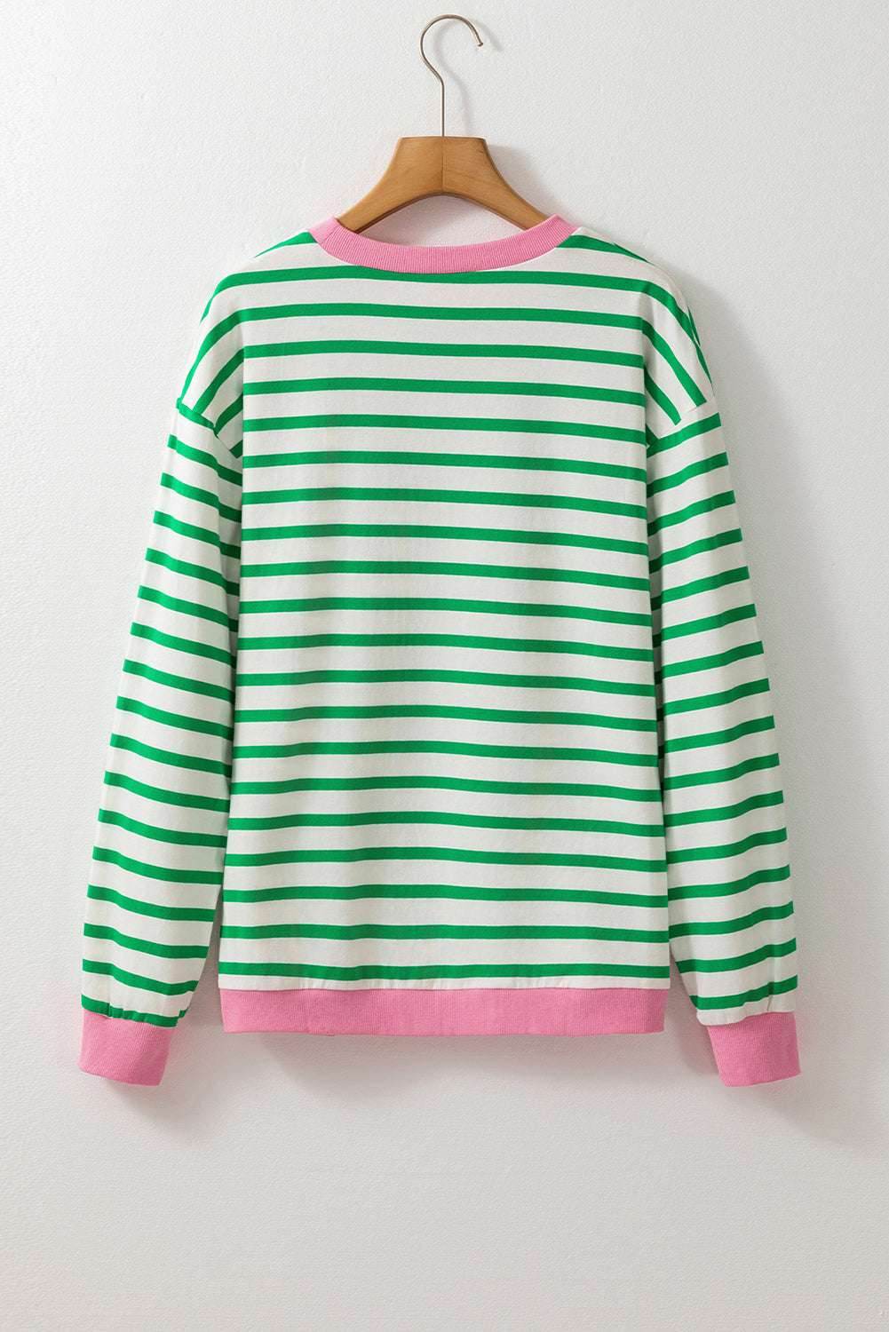 Bright Green Striped Contrast Edge Long Sleeve Top - VacationGrabs